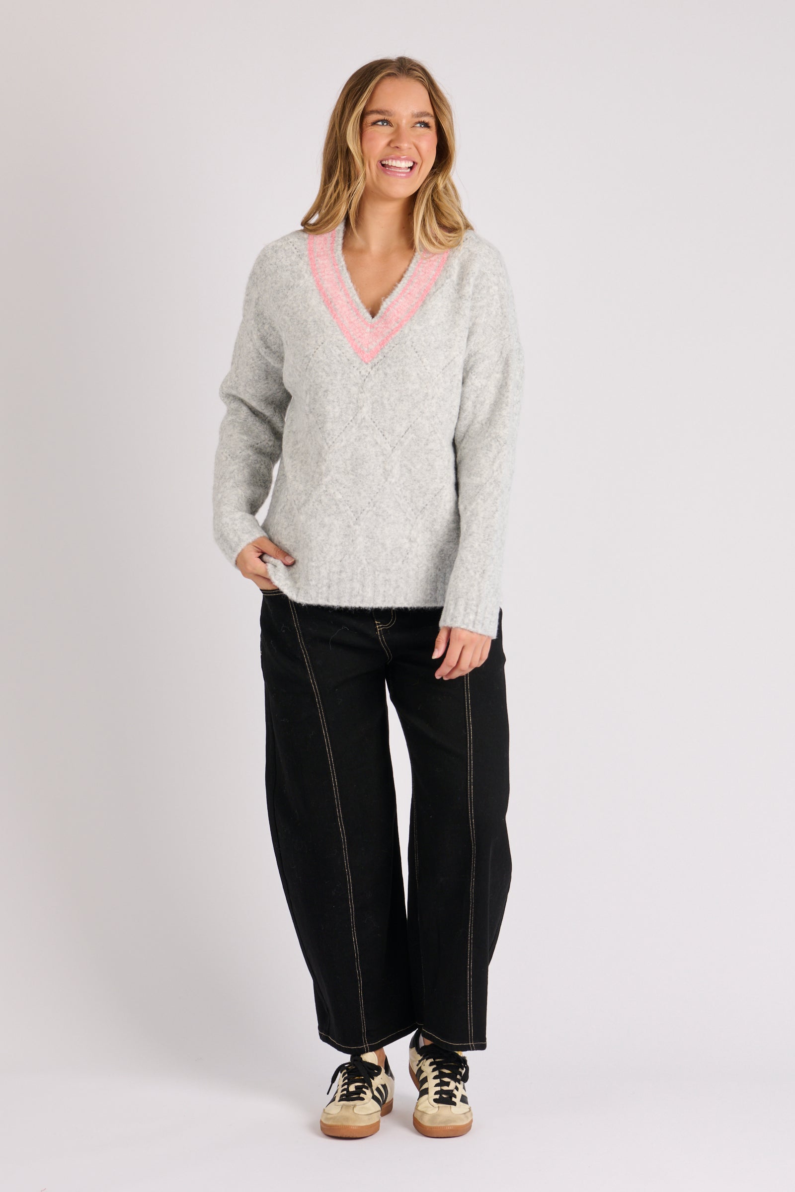 V Neck Detail Jumper - Soft Grey