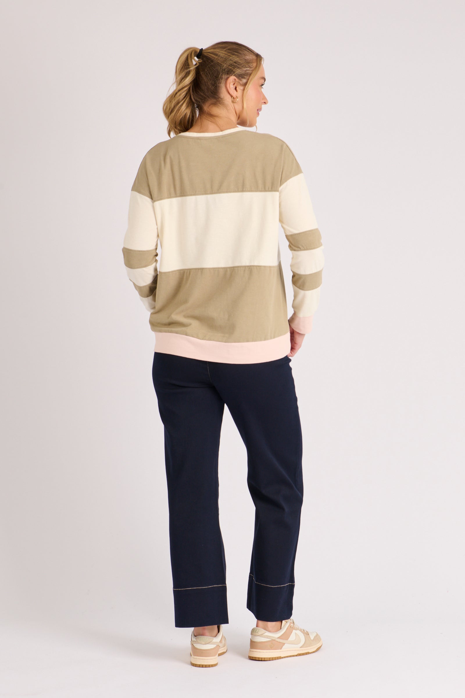 One Ten Willow Contrast Panel Top - Sage Stripe (view 4)