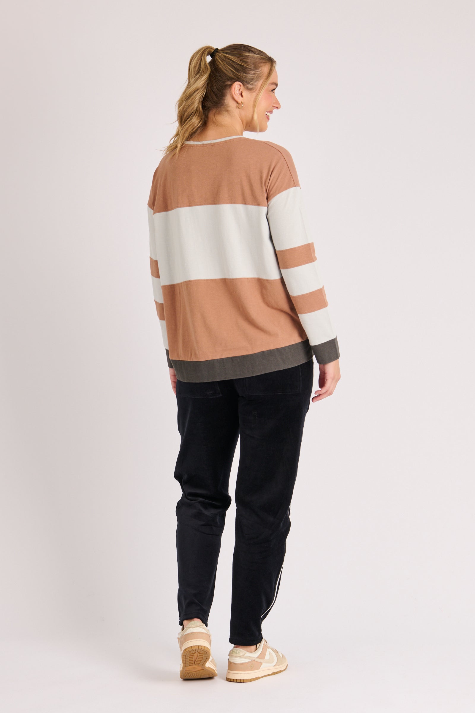 One Ten Willow Contrast Panel Top - Blue Tan Stripe (view 3)