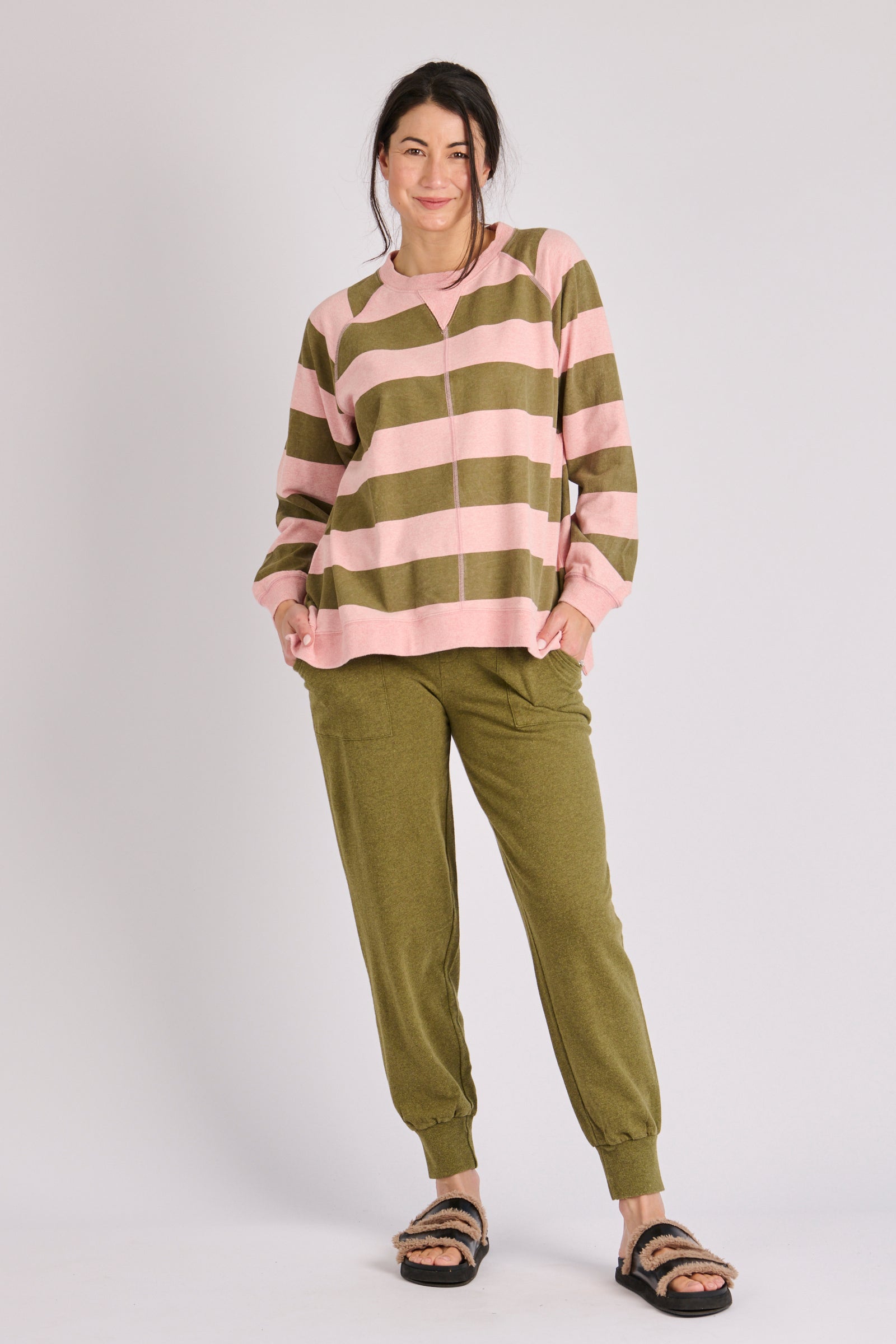 One Ten Willow Drop Side Top - Green Pink Stripe (view 4)