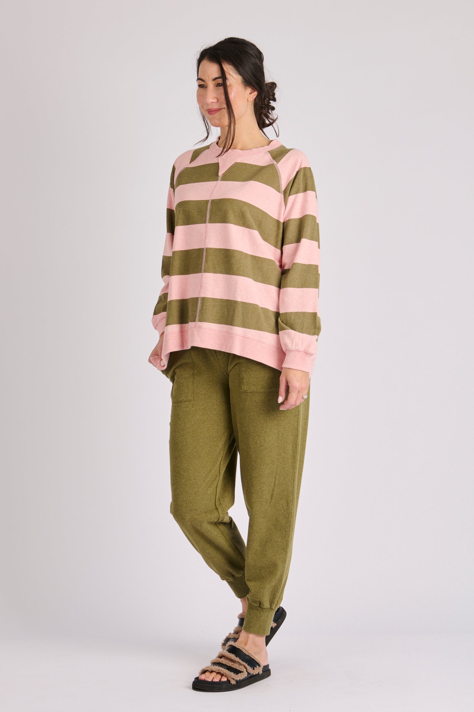 One Ten Willow Drop Side Top - Green Pink Stripe (view 3)