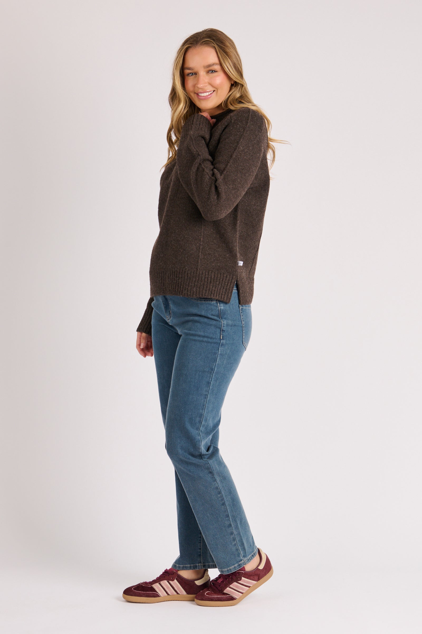 One Ten Willow Mock Neck Seam Detail Jumper Dark Chocolate - detail