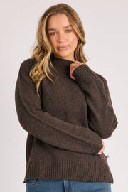 One Ten Willow Mock Neck Seam Detail Jumper Dark Chocolate