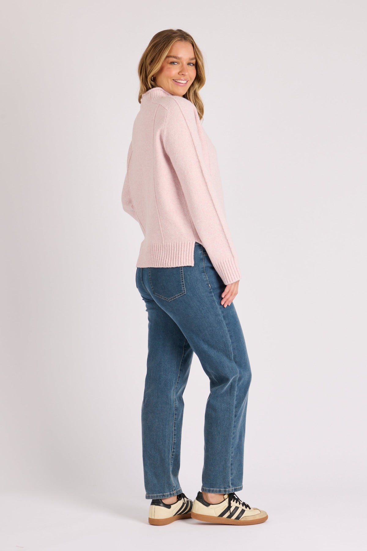 One Ten Willow Mock Neck Seam Detail Jumper - Pale Pink (view 3)