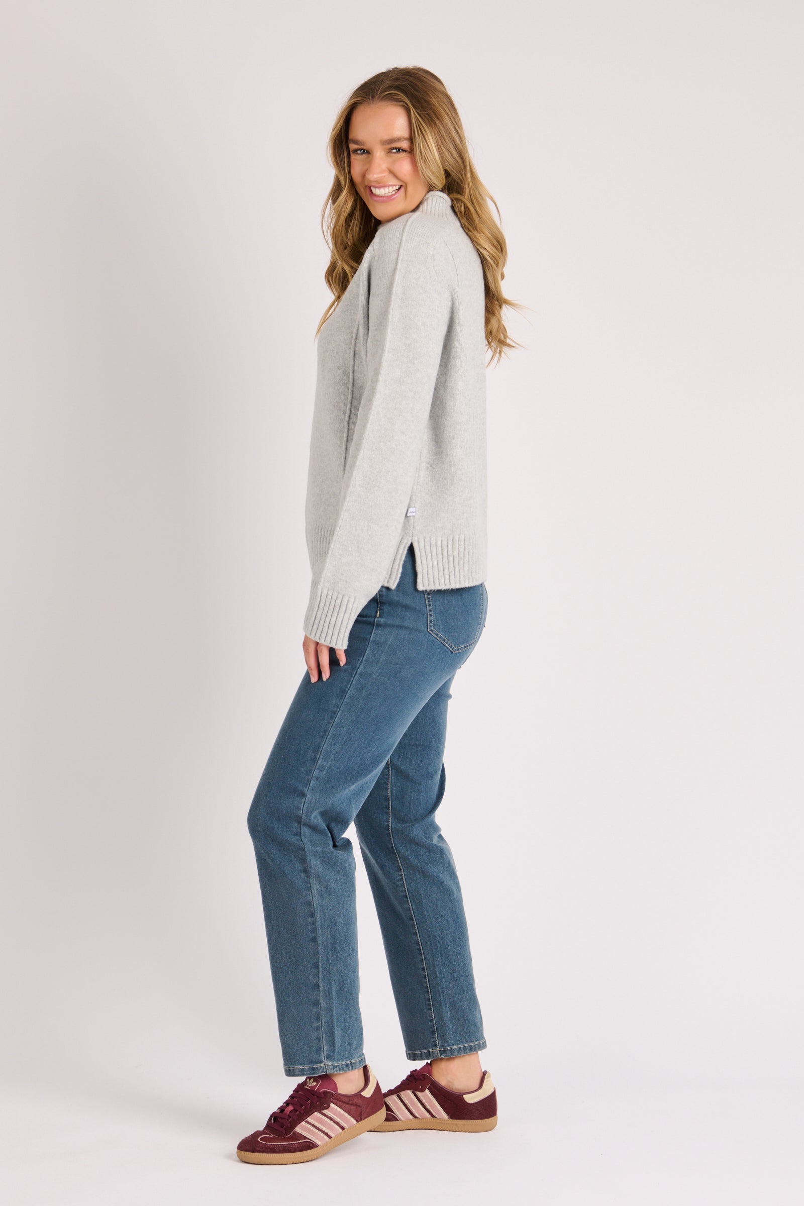 One Ten Willow Mock Neck Jumper Light Grey Marle - back