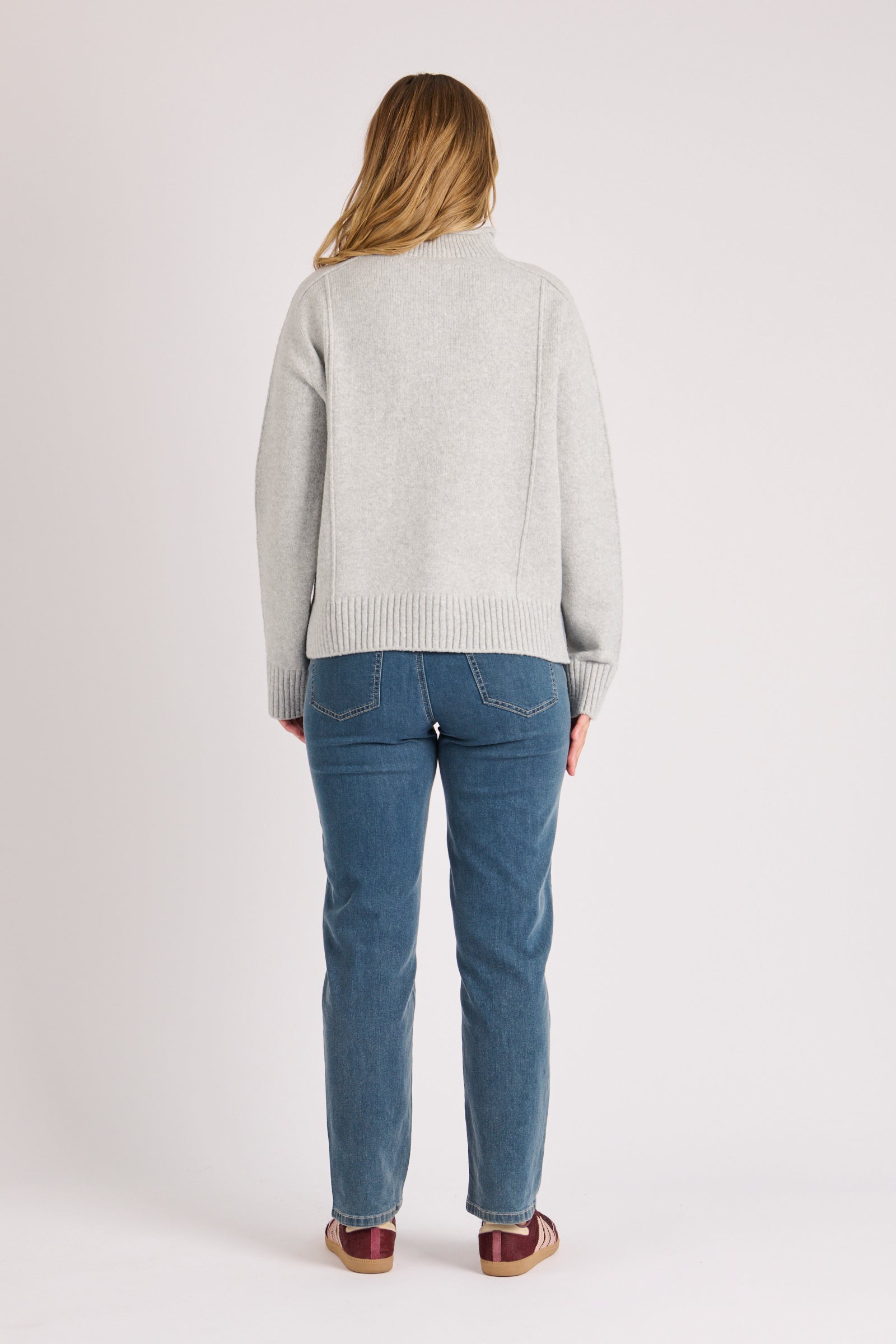 One Ten Willow Mock Neck Jumper Light Grey Marle - detail