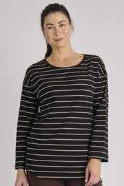 Scoop Hem Long Sleeve Tee - Black Stripe