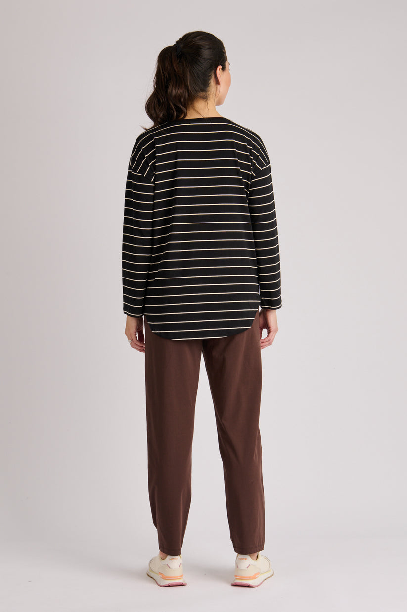 One Ten Willow Scoop Hem Long Sleeve Tee - Black Stripe (view 3)