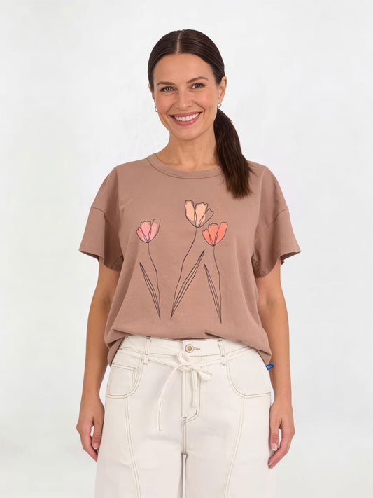 Pleat Back Tee - Coffee