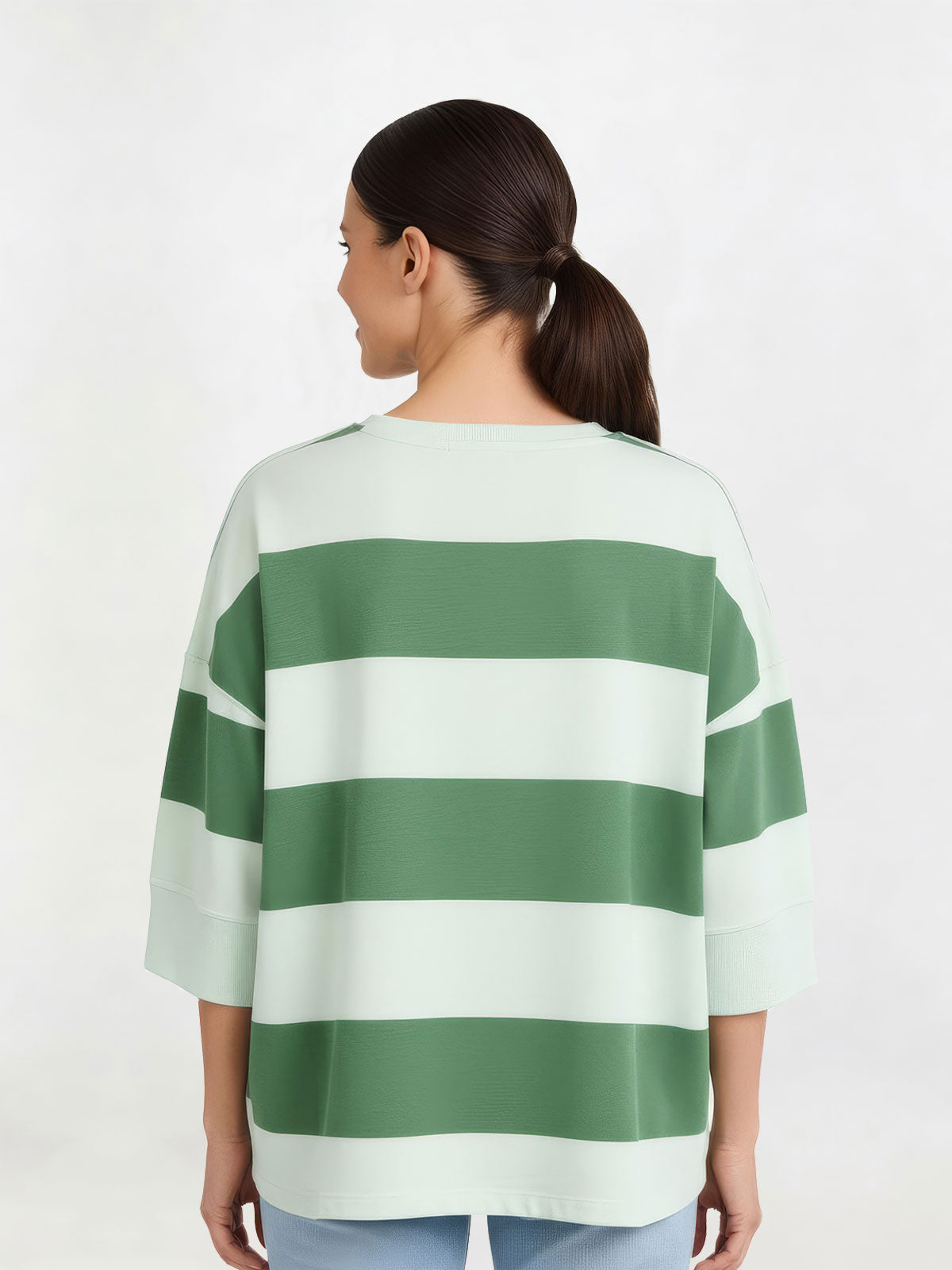 Half Sleeve Pop Over - Green Blue Stripe - Catani Clothing