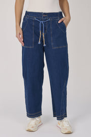 One Ten Willow Tie Waist Baggy Jeans Dark Blue front
