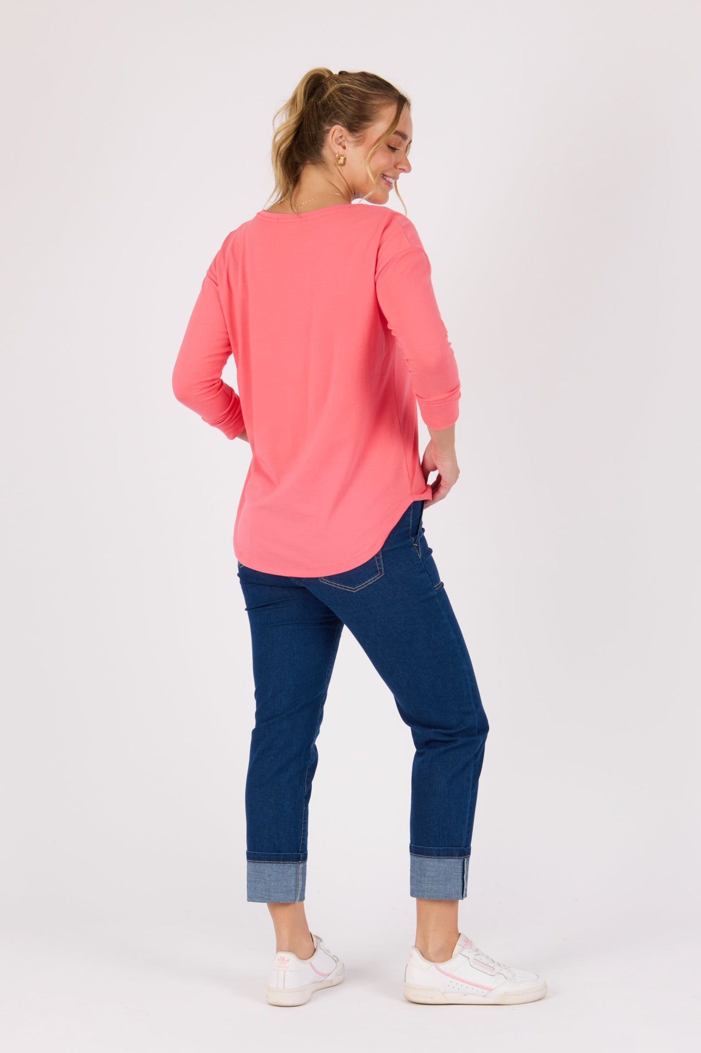 3/4 Sleeve Scoop Hem Tee - Sunkist Coral