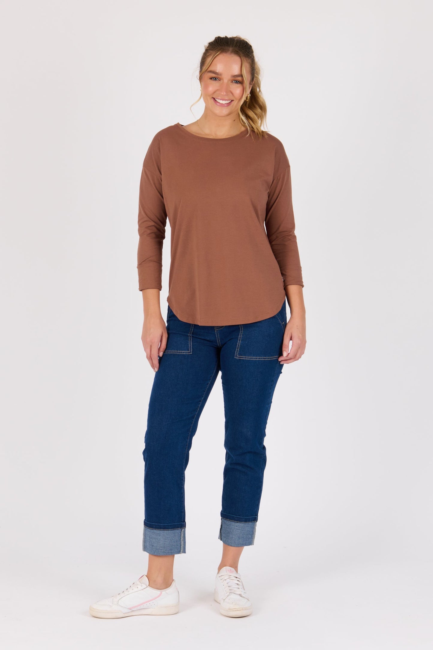 3/4 Sleeve Scoop Hem Tee - Acorn