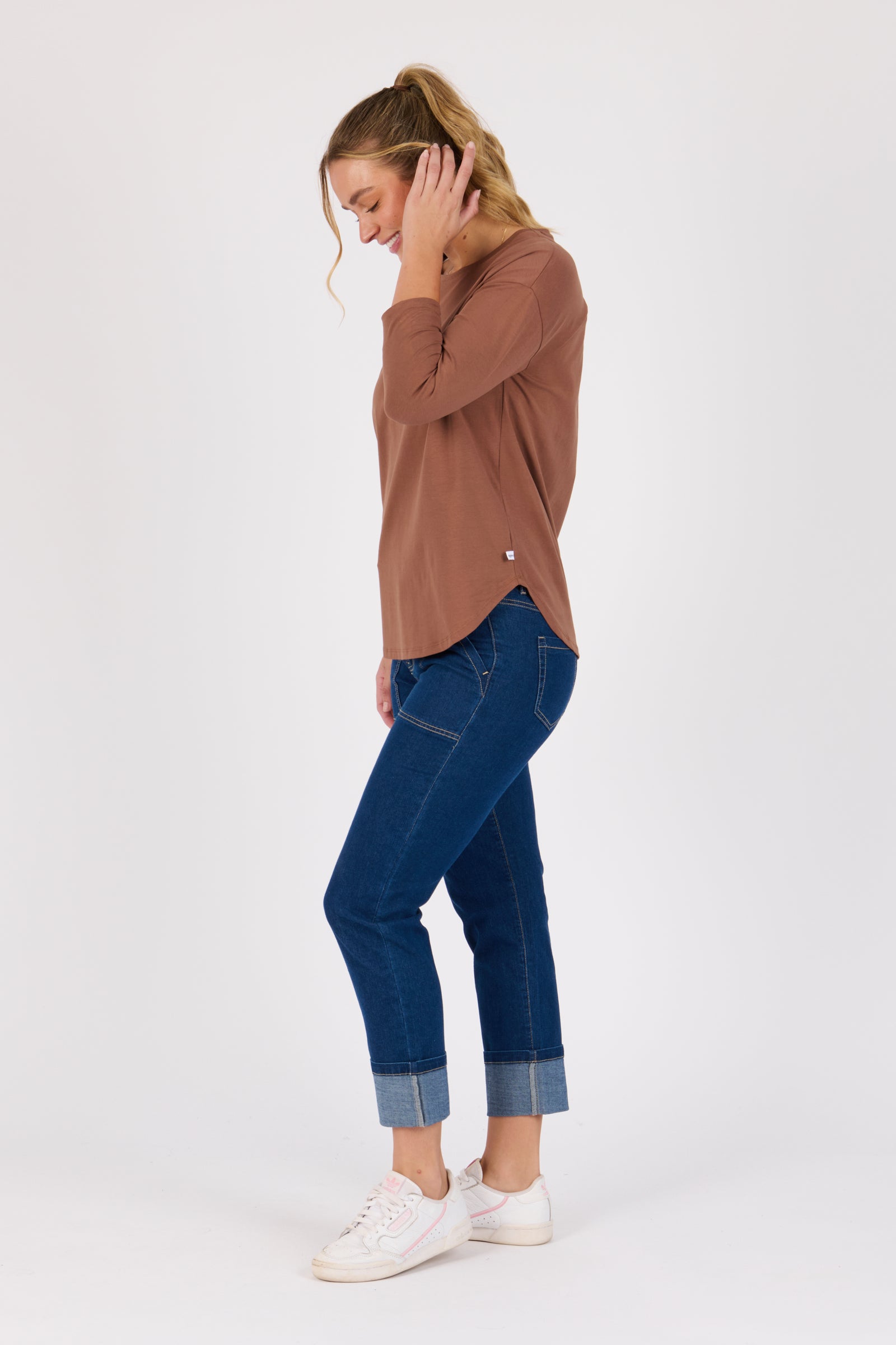 One Ten Willow 3/4 Sleeve Scoop Hem Tee - Acorn (view 3)