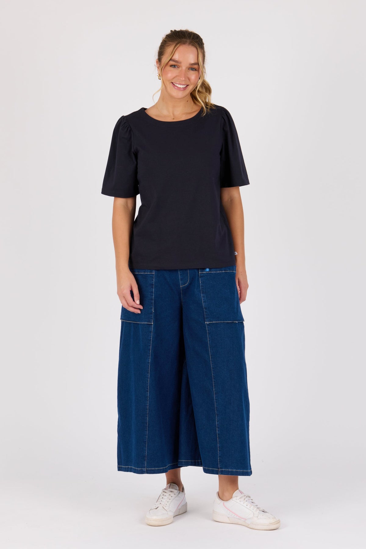 One Ten Willow Flutter Sleeve Tee navy, full length front