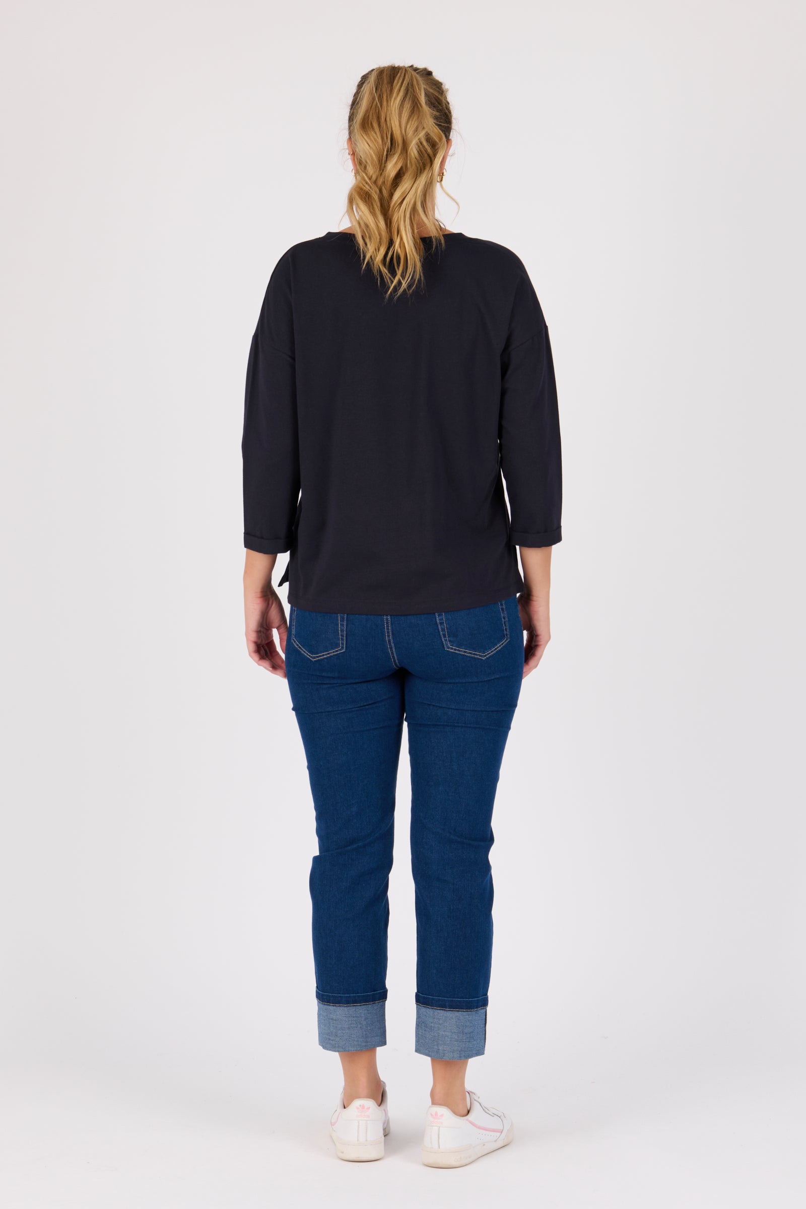 One Ten Willow V-Neck 3/4 Sleeve Top - Blue Graphite (view 4)