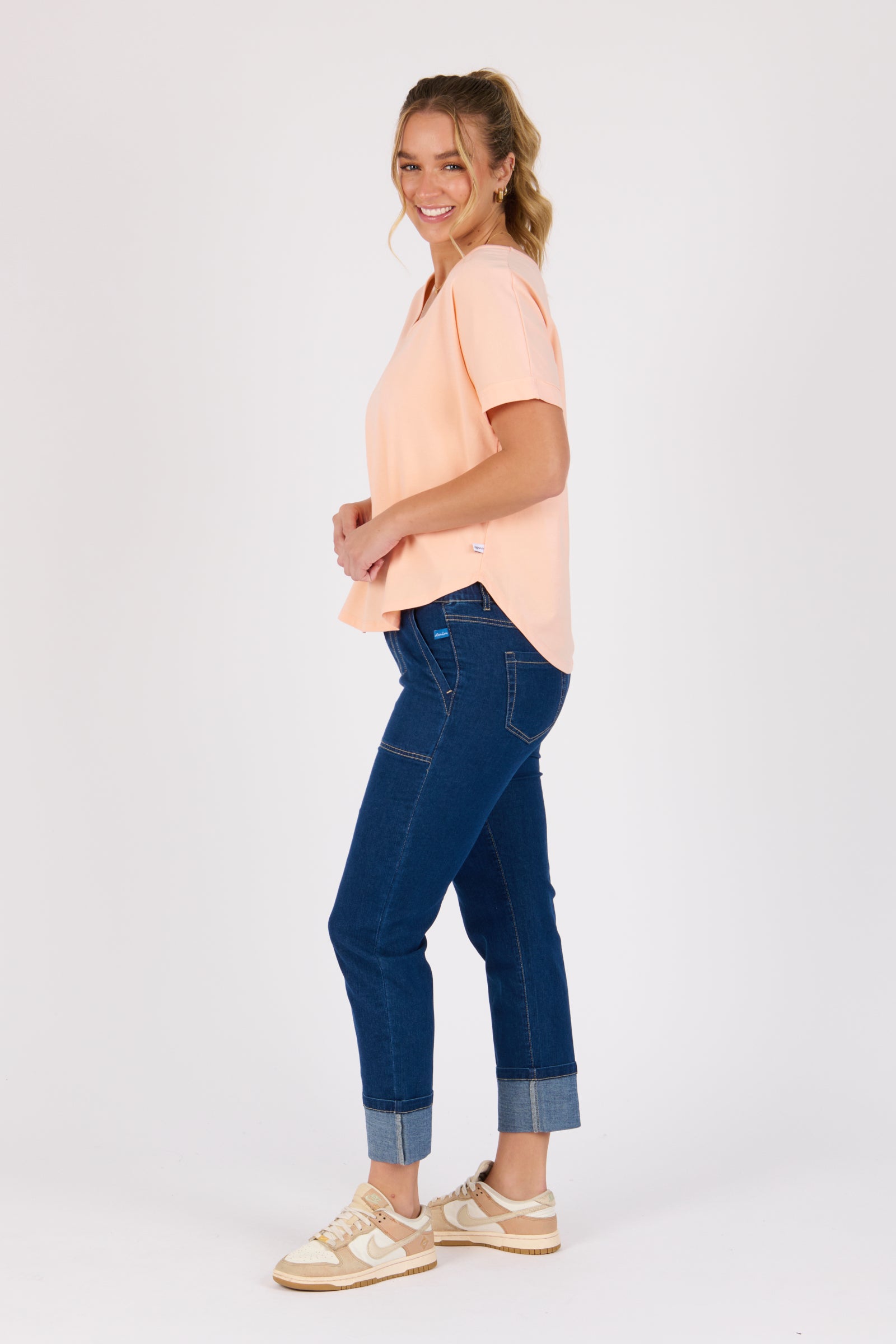 One Ten Willow V-Neck Curve Hem Tee - Melon (view 3)