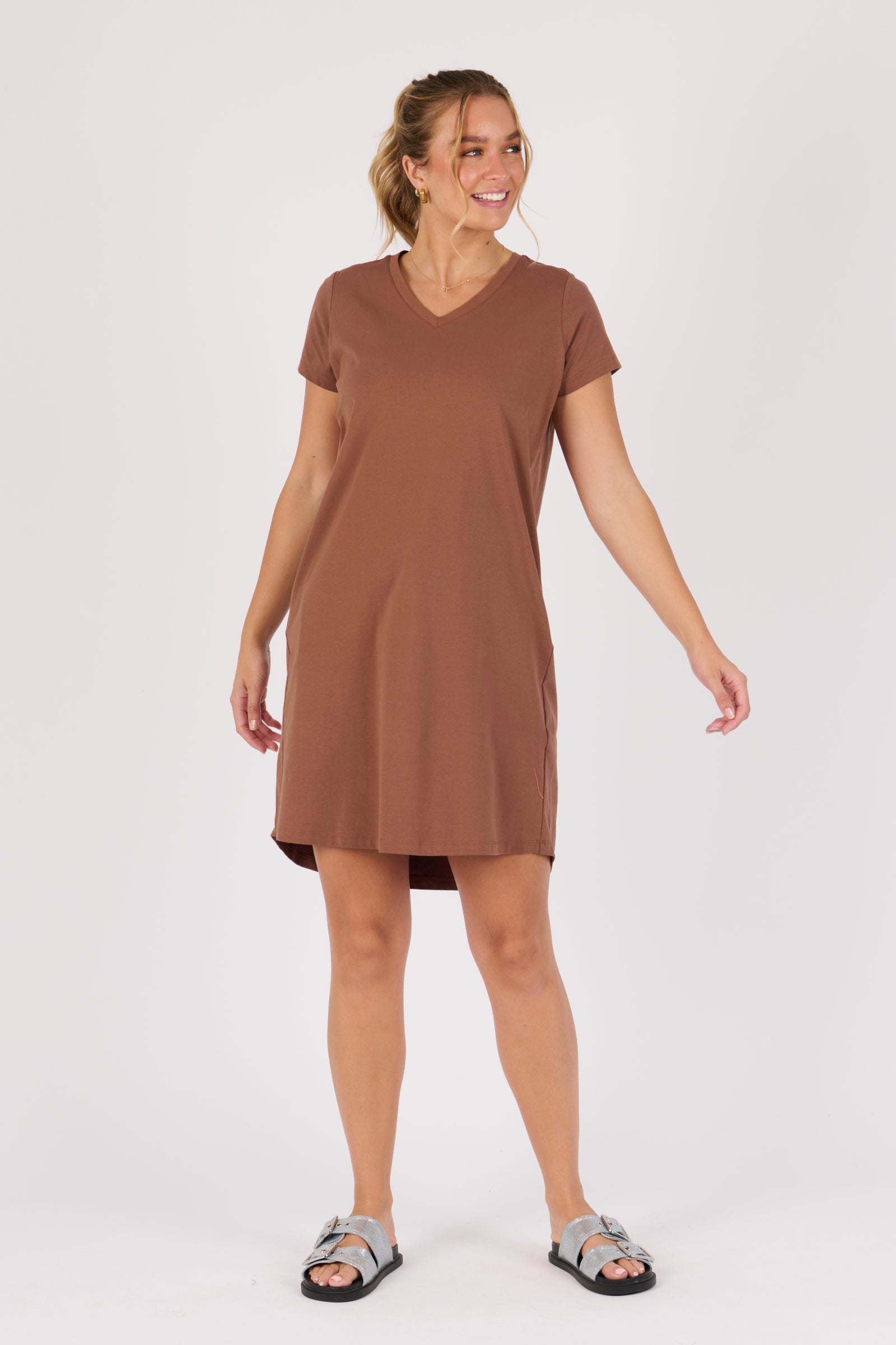 V-Neck Betty Dress - Acorn - Catani Clothing