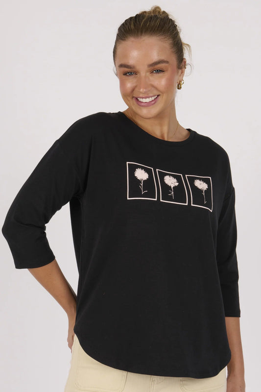 3/4 Sleeve Tee - Black Dandelion