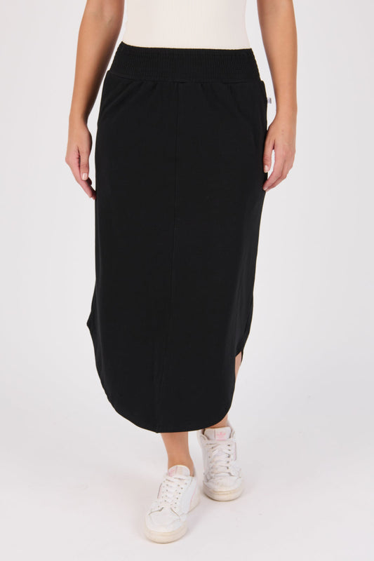 Scoop Hem Midi Skirt - Black