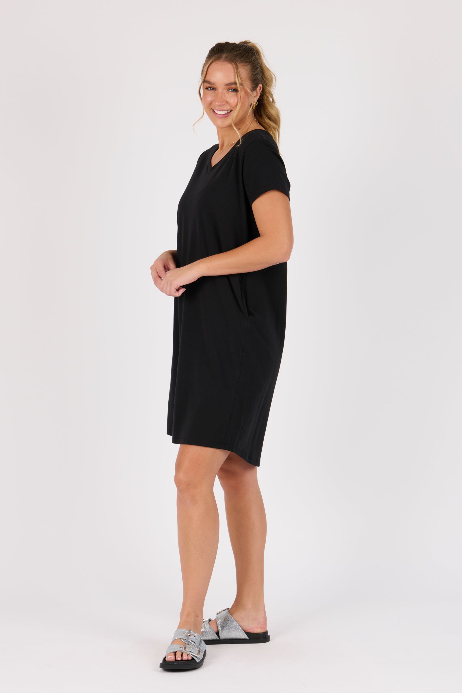 V-Neck Betty Dress - Black - Catani Clothing