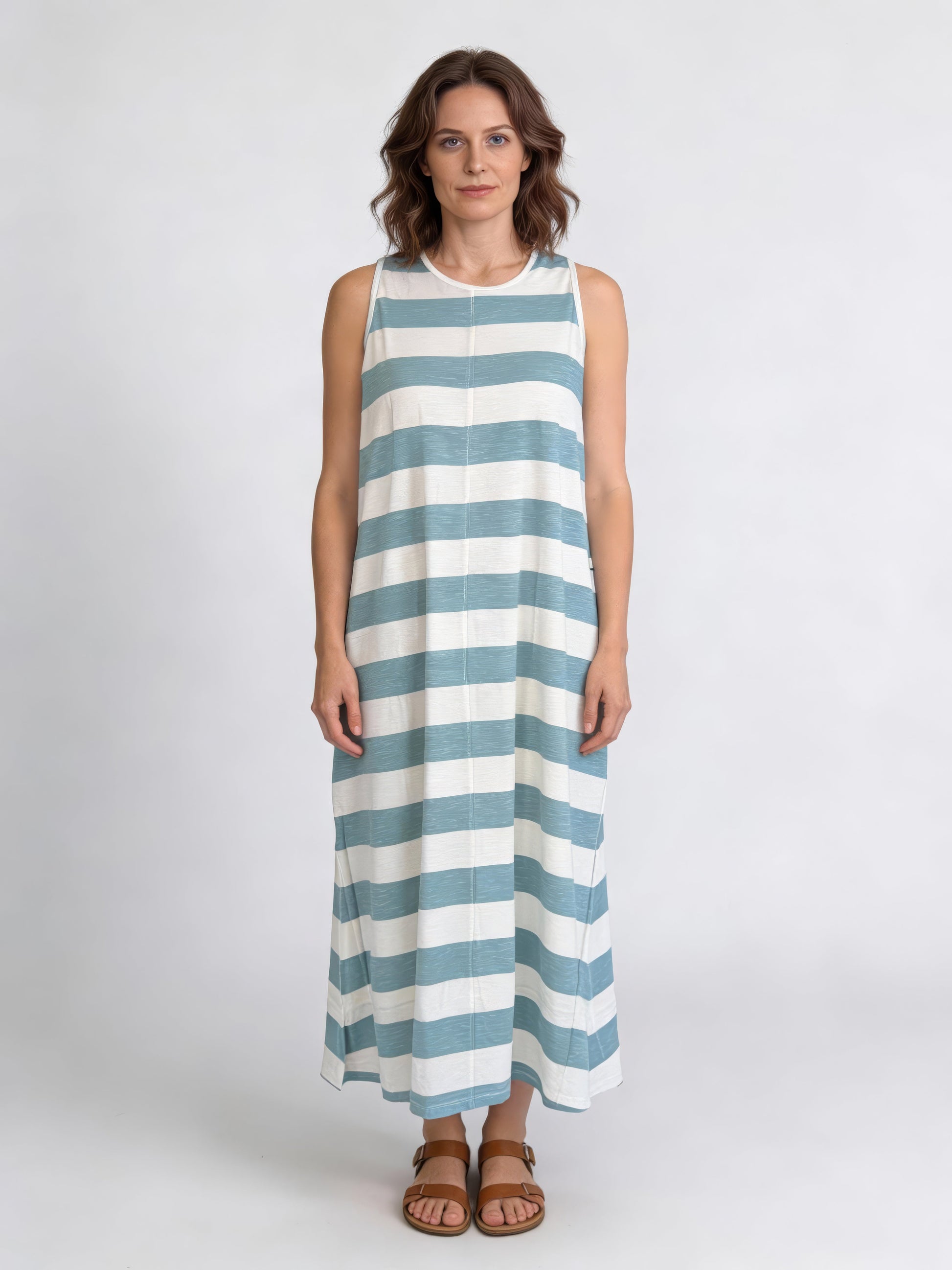 Sleeveless A Line Dress - Blue Stripe - Catani Clothing