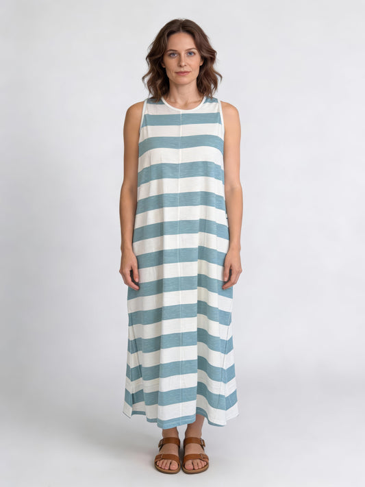 Sleeveless A Line Dress - Blue Stripe