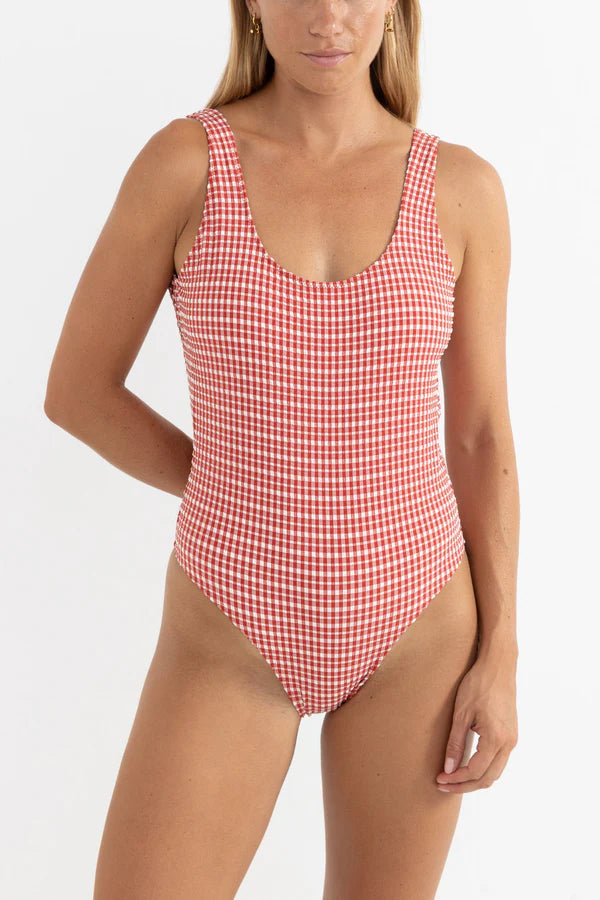 Lola Check Scoop Neck One Piece - Fire - Catani Clothing