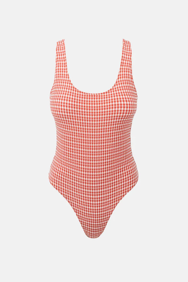 Lola Check Scoop Neck One Piece - Fire
