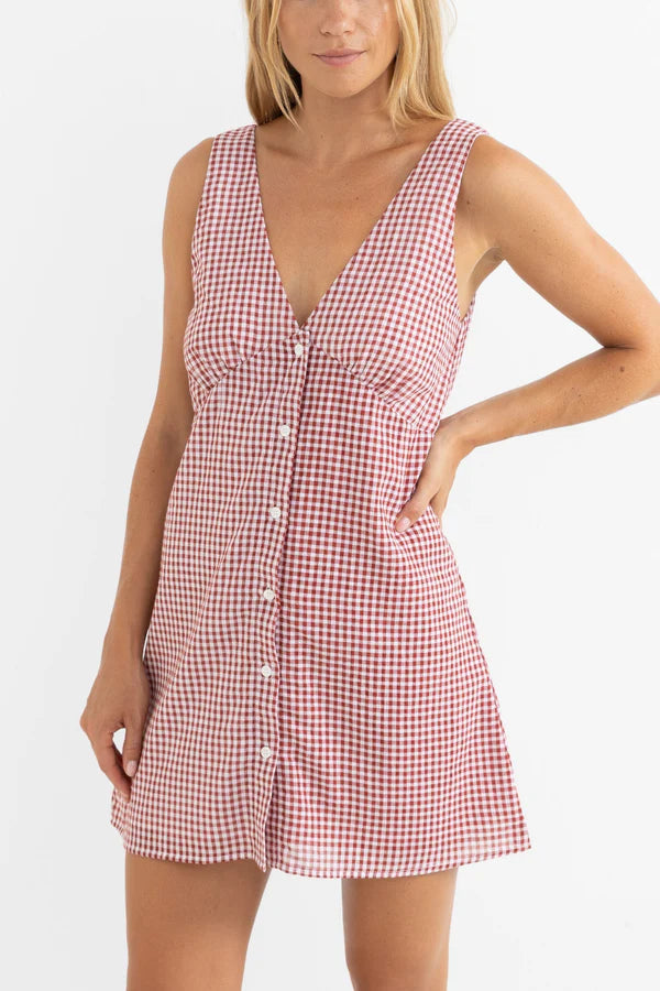 Lola Check Mini Dress - Fire - Catani Clothing