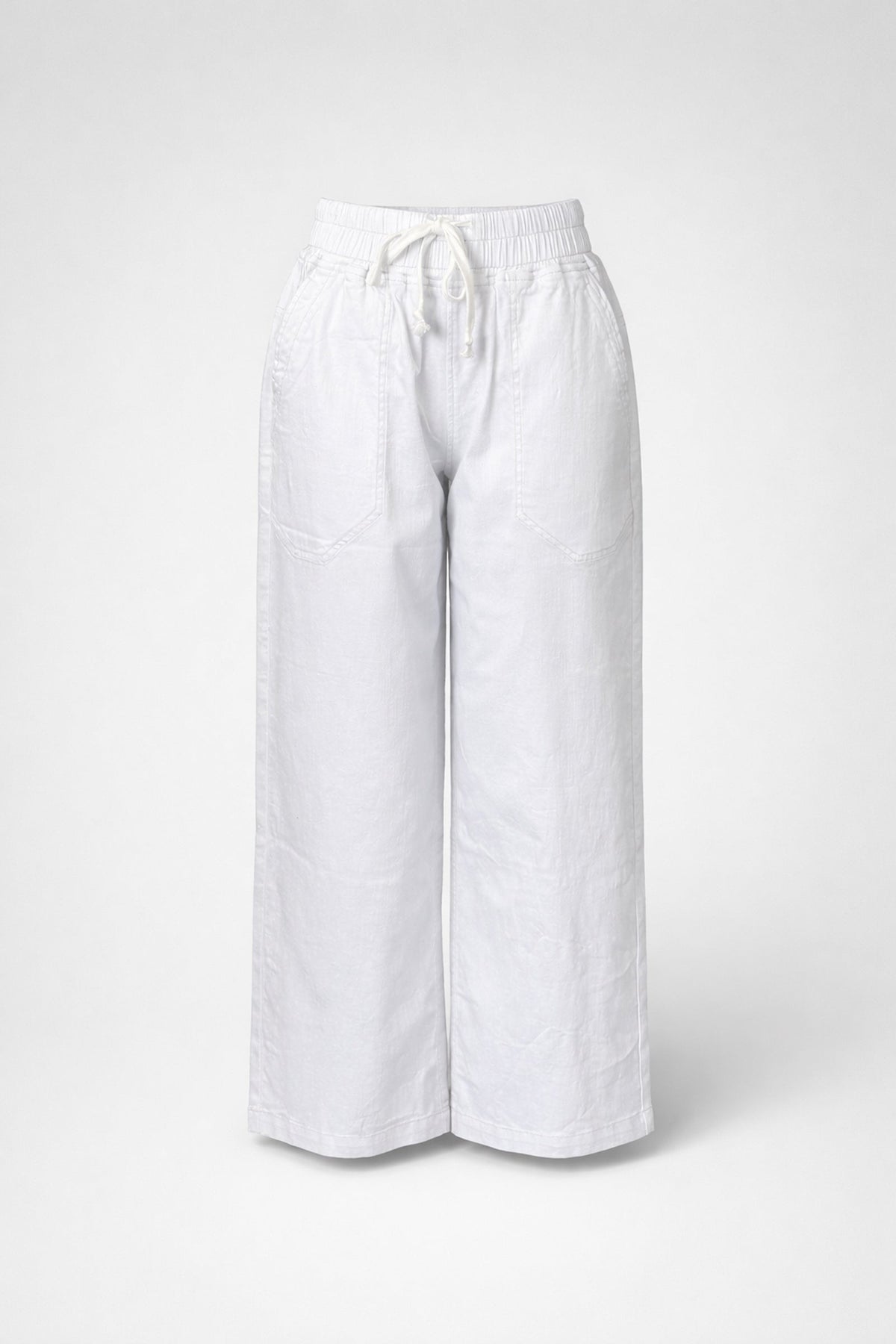 One Ten Willow relaxed pull on jeans in white, flat lay