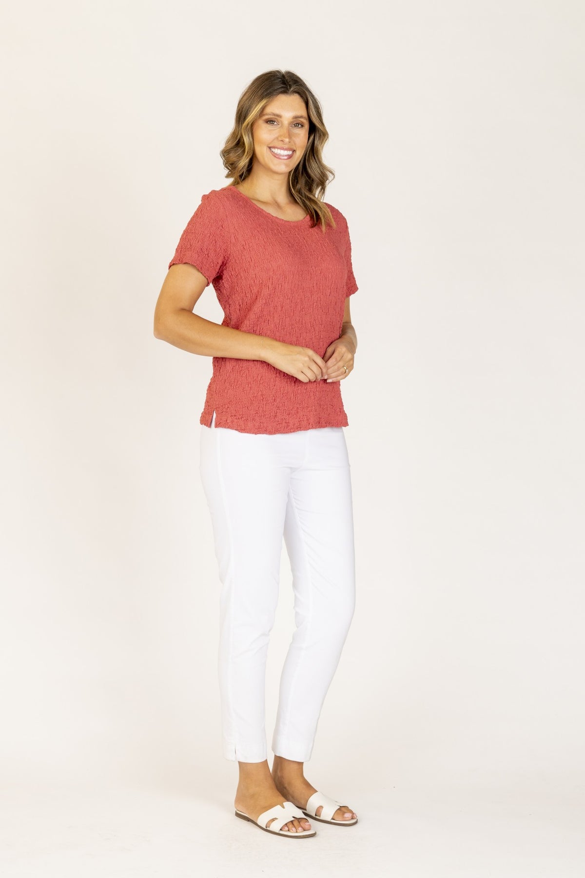 Renoma Crinkle Top in coral