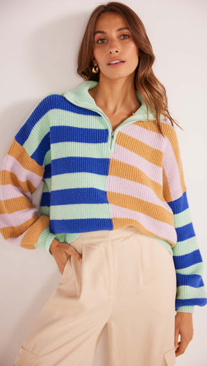 Astrid Quarter Zip Knit Jumper - Sherbet Stripe