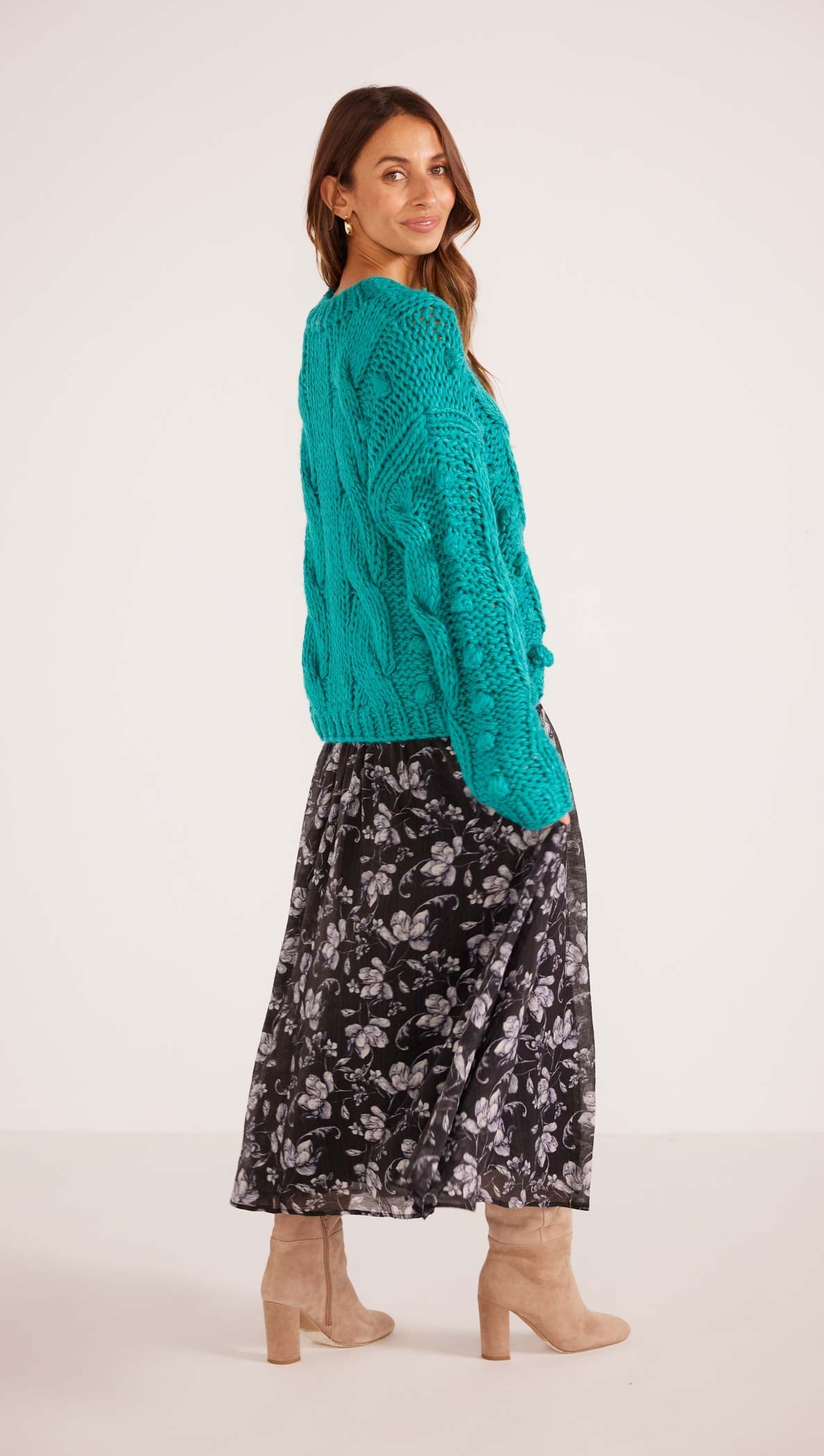 Mink Pink Lucero Cable Knit Jumper - Teal (view 5)