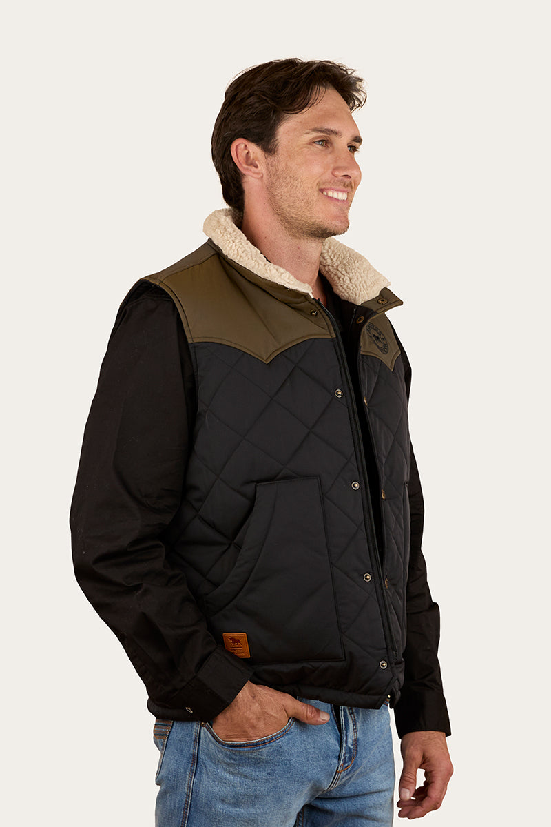 Ringers Western McKinlay Mens Puffer Vest Military Green Black side