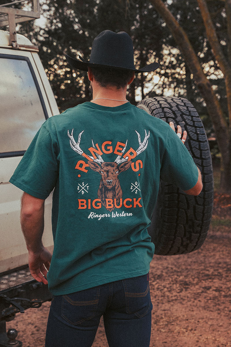Ringers Western Ringers Buck Mens Loose Fit T-Shirt - Pine (view 3)