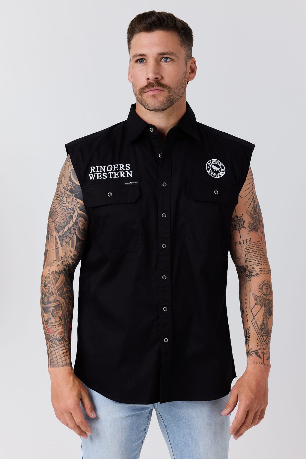Ringers Western Hawkeye Sleeveless Workshirt Black Camo front