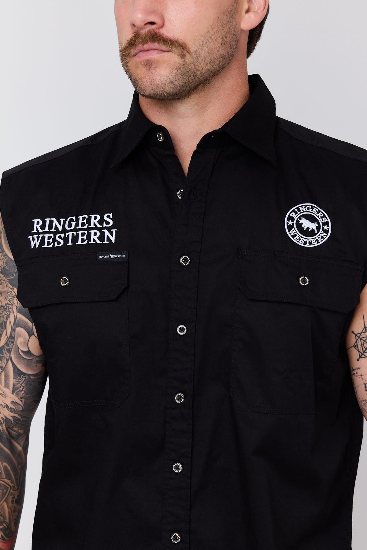 Ringers Western Hawkeye Sleeveless Workshirt Black Camo detail