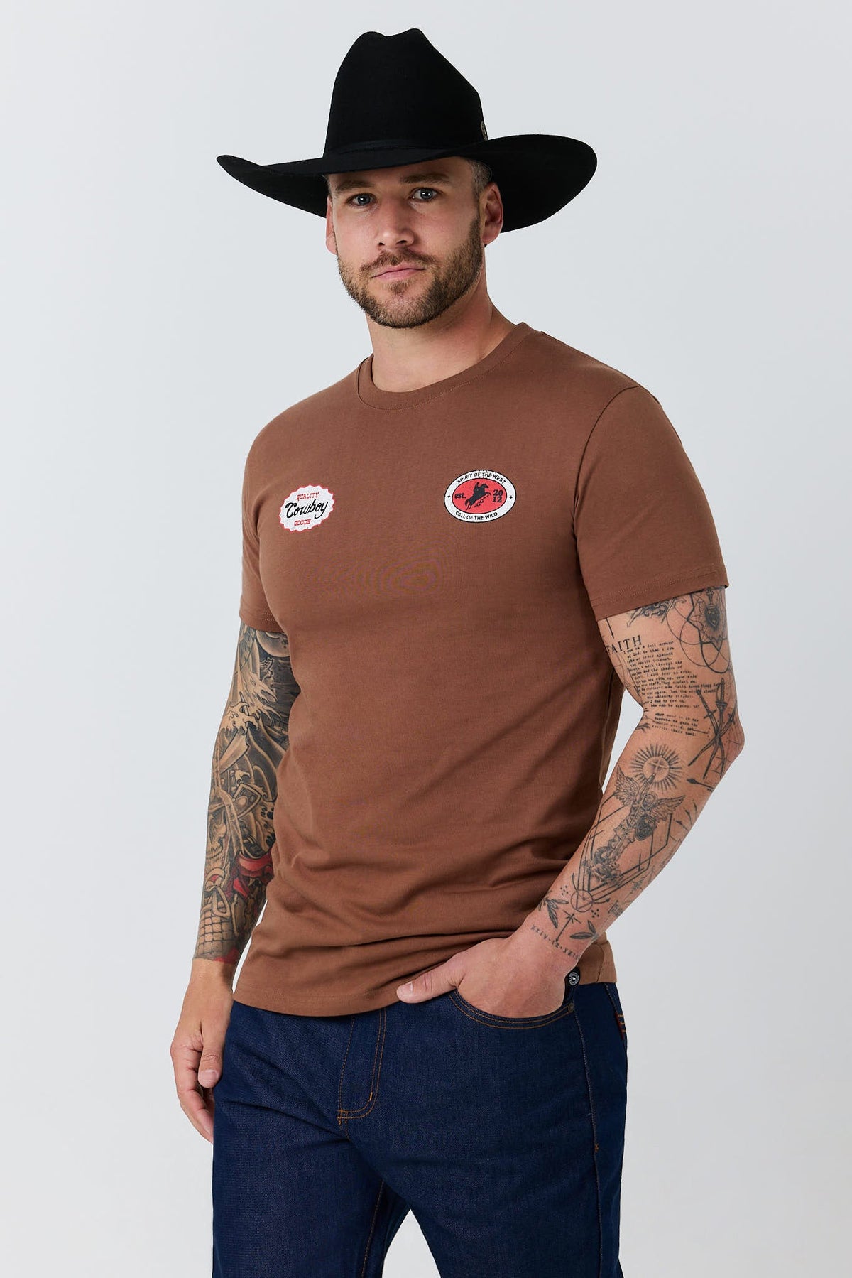 Ringers Western Grayson Stock Fit Tee Washed Saddle Brown front