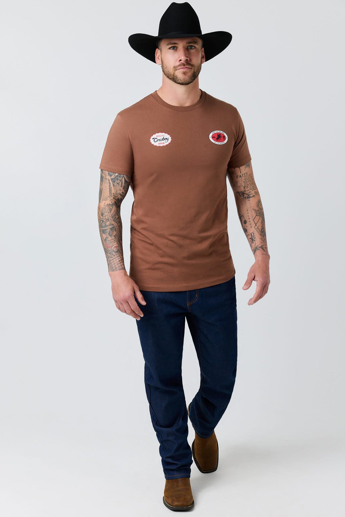 Ringers Western Grayson Mens Stock Fit T-Shirt Washed Saddle Brown