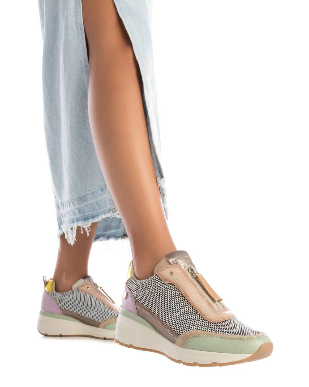 Zip Front Trainer - Aqua Leather / Mesh