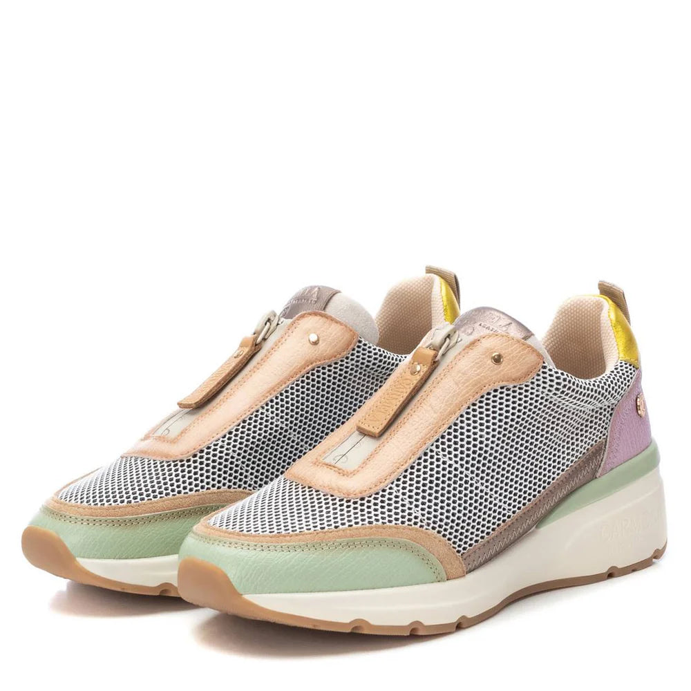 Zip Front Trainer - Aqua Leather / Mesh