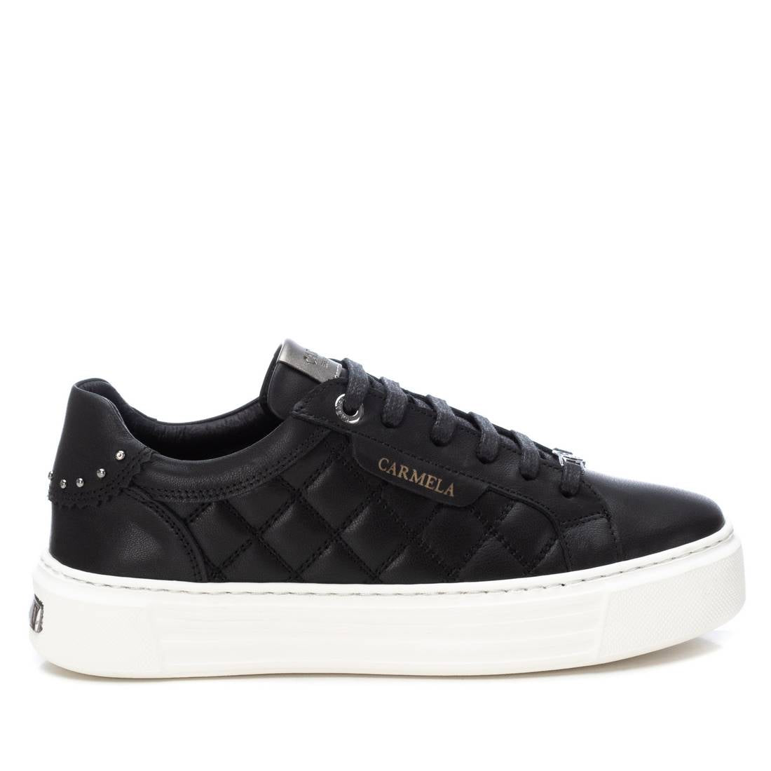 Carmela Lace Up Quilted Sneaker in black - side