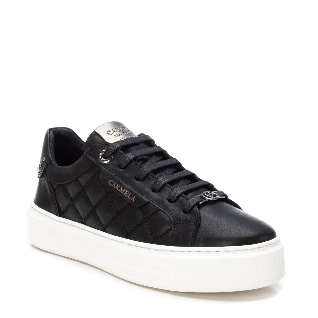 Carmela Lace Up Quilted Sneaker in black - angle