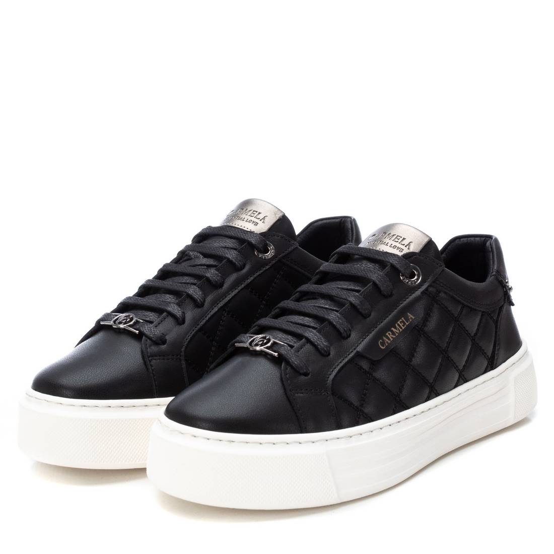 Carmela Lace Up Quilted Sneaker in black - sole