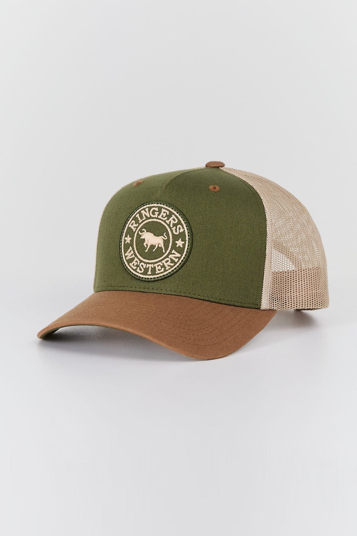 Ringers Western Signature Bull Trucker Cap in olive and tan