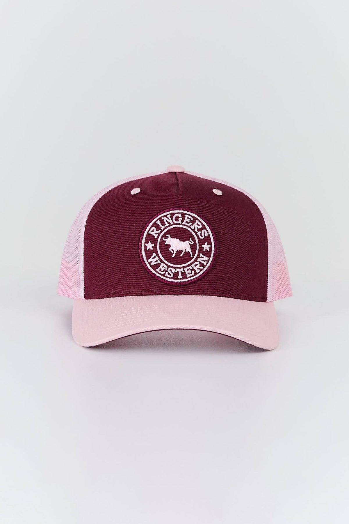 Ringers Western Signature Bull Trucker Cap in plum and dusty pink - front