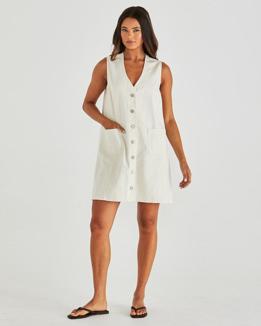 Sabine Denim Vest Dress - Parchment Wash Cream
