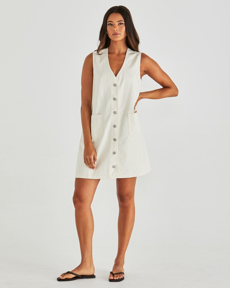 Sabine Denim Vest Dress - Parchment Wash Cream