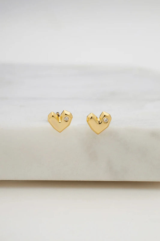 Crystal Heart Stud Earring - Gold